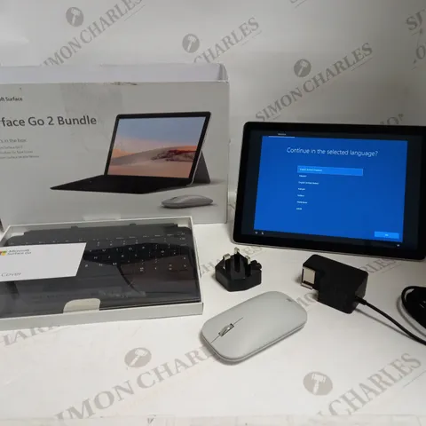 MICROSOFT SURFACE GO 2 BUNDLE WITH PLATINUM SURFACE MOBILE MOUSE, BLACK TYPE COVER, INTEL PENTIUM 8GB RAM 128GB STORAGE
