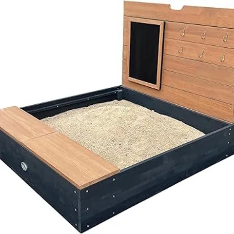 BOXED AXI MANDY WOODEN SANDPIT WITH BENCH, STORAGE SPACE, IN ANTHRACITE & BROWN, 3.4 X 3 FT