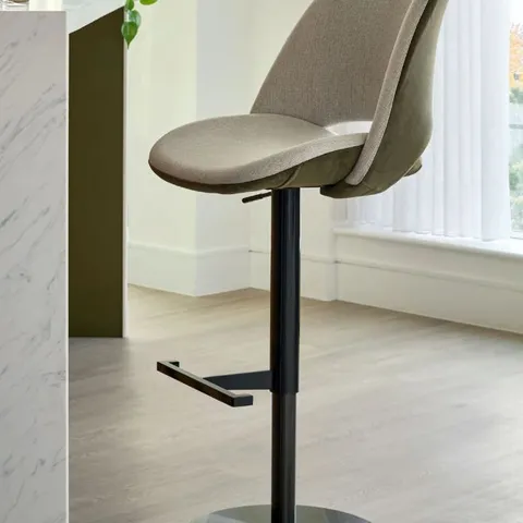 BOXED DANETTI BRONWYN NATURAL FABRIC AND OLIVE GREEN VELVET GAS LIFT BAR STOOL