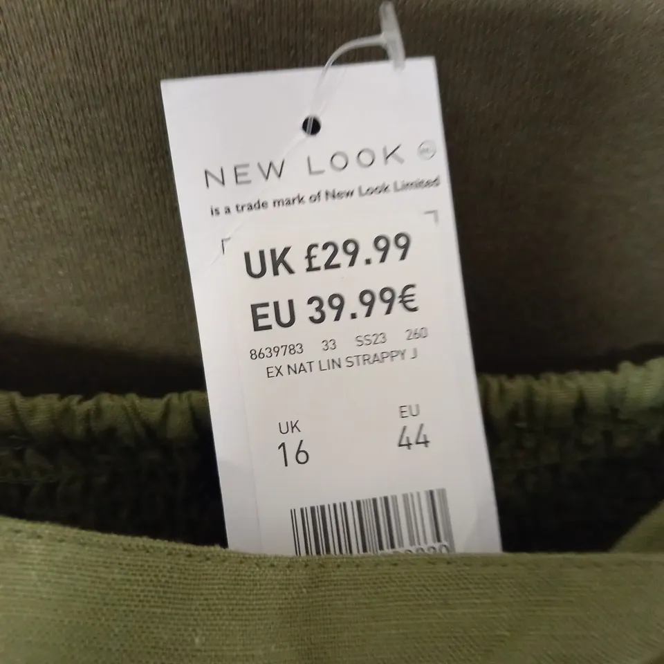 NEW LOOK NATURAL LINEN STRAPPY JUMPSUIT IN GREEN - UK 16