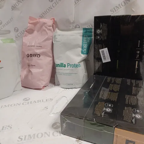 LOT OF APPROXMATELY 5 ITEMS TO INCLUDE THE FAST 800 VANILLA PROTEIN (600g), NESPRESSO 3 PACK, GRIND HOUSE BLEND (1kg), ETC