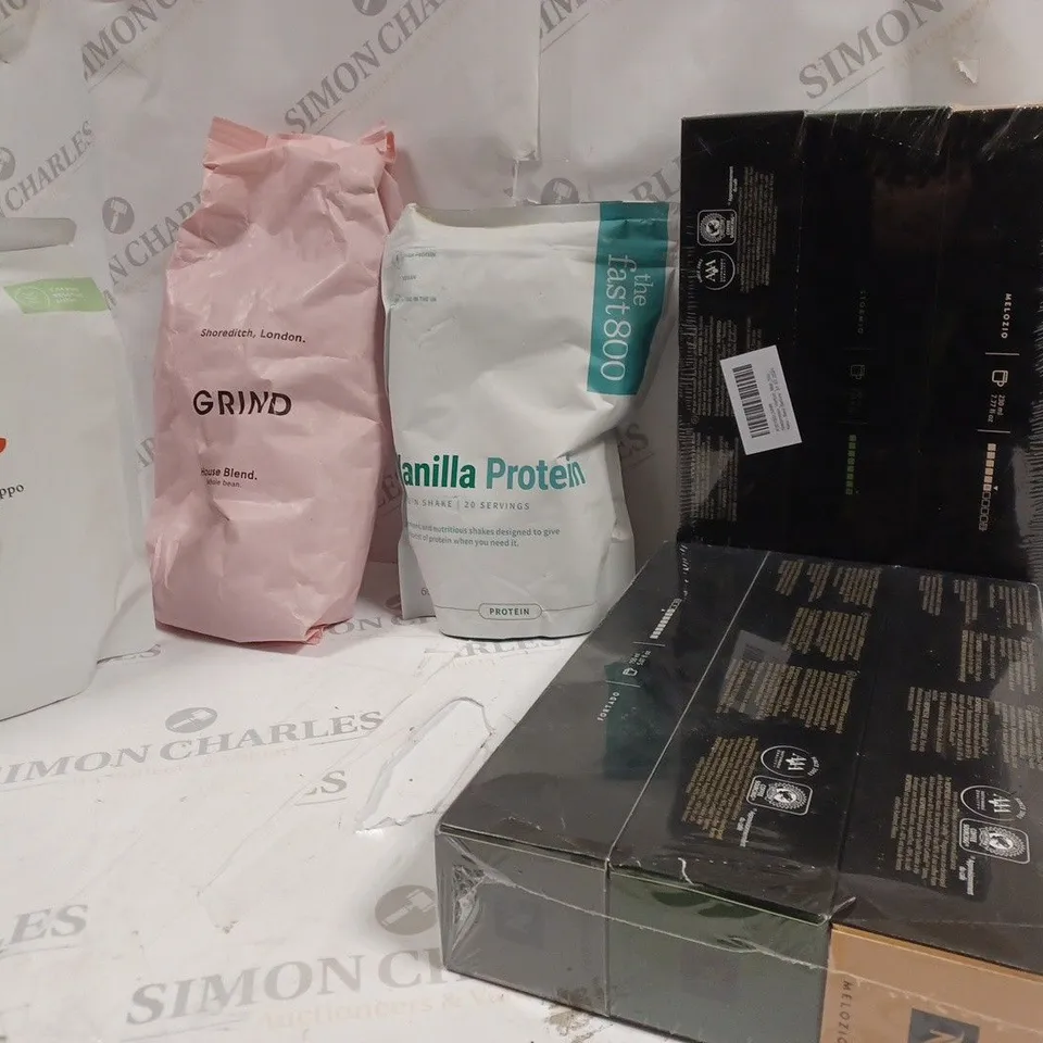 LOT OF APPROXMATELY 5 ITEMS TO INCLUDE THE FAST 800 VANILLA PROTEIN (600g), NESPRESSO 3 PACK, GRIND HOUSE BLEND (1kg), ETC
