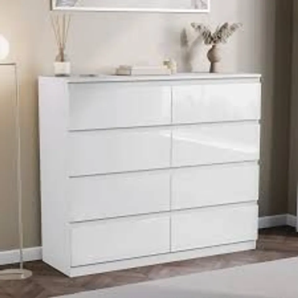 BOXED VIDA DESIGNS GLINTON 8 DRAWER CHEST - WHITE - FSC (2 BOXES)