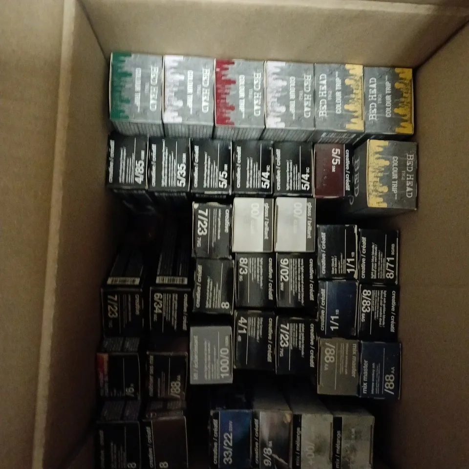 BOX OF APPROXIMATELY 35 TIGI BEDHEAD HAIR COLOUR TUBES IN VARIOUS SHADES