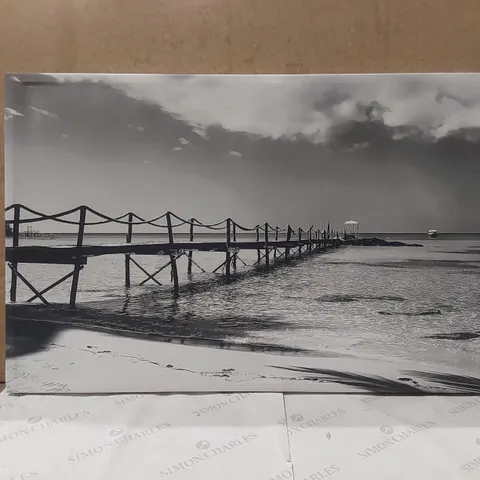 WHITE SAND PIER BLACK AND WHITE - WRAPPED CANVAS ART PRINTS