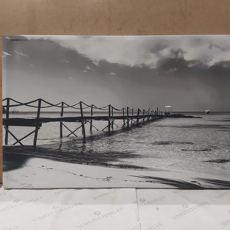 WHITE SAND PIER BLACK AND WHITE - WRAPPED CANVAS ART PRINTS