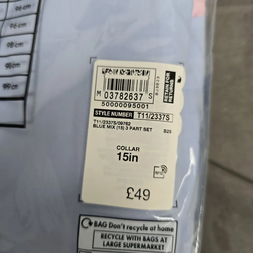 BAGGED M&S SLIM FIT EASY-IRON LONG SLEEVE SHIRTS – 3 PACK, COLLAR 15IN (BLUE MIX)