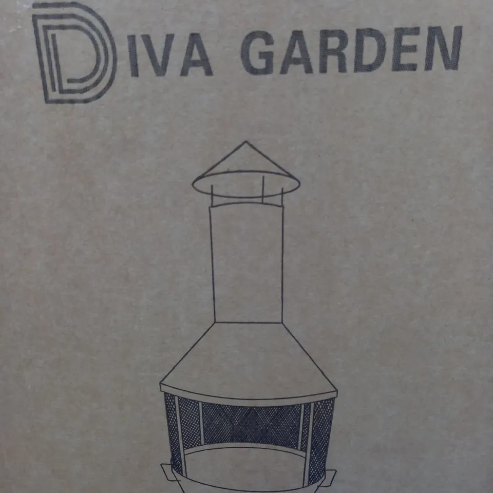 BOXED DIVA GARDEN CHIMENEA FIRE PIT IN BLACK