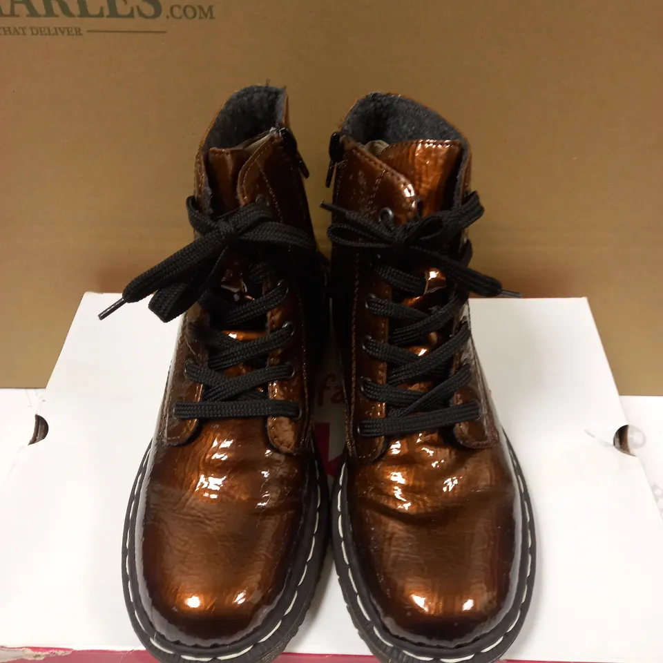 RIEKER LACE UP ANKLE BOOTS BRONZE - UK SIZE 6