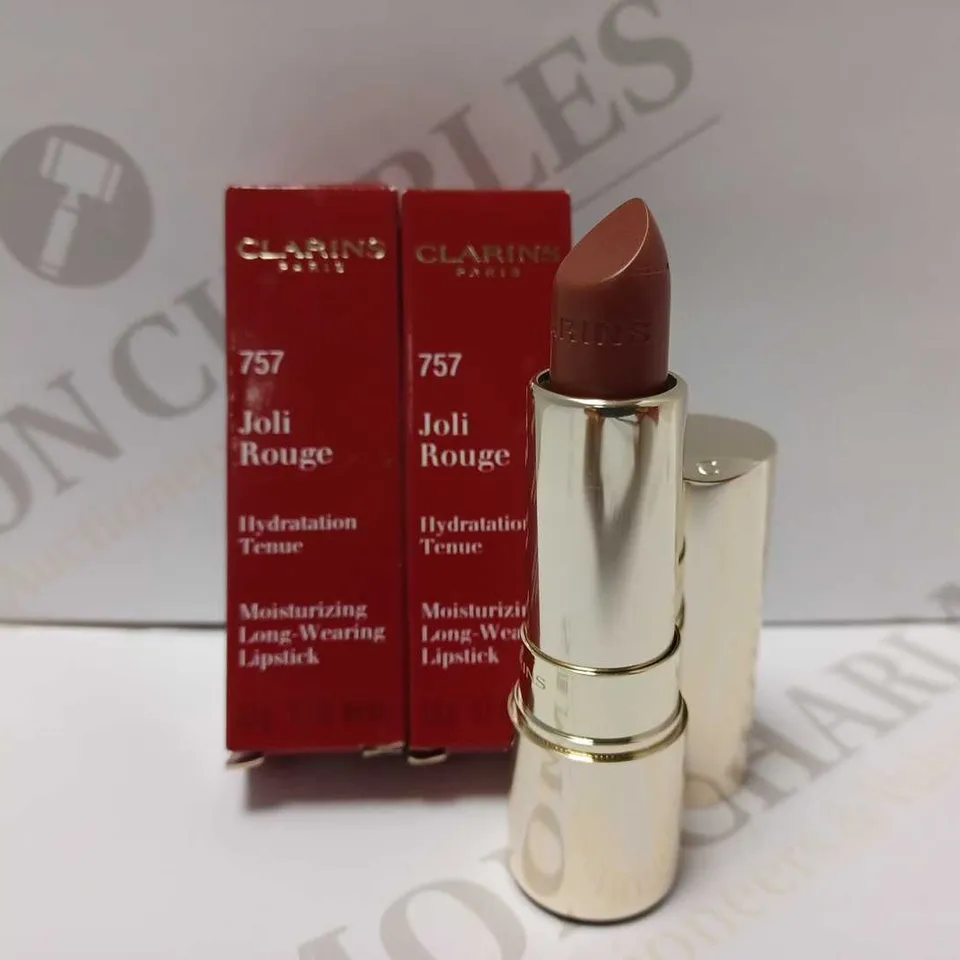 LOT OF 2 CLARINS JOLI ROUGE LIPSTICKS - #757 NUDE BRICK