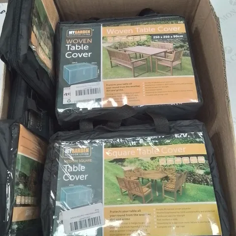 BOX CONTAINING LARGE AMOUNT OF BRAND NEW OUTDOOR GARDEN FURNITURE COVERS (VARIOUS SIZES)