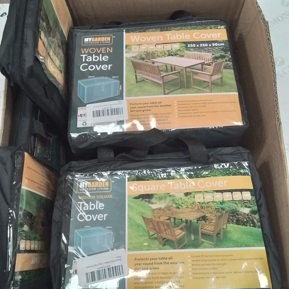 BOX CONTAINING LARGE AMOUNT OF BRAND NEW OUTDOOR GARDEN FURNITURE COVERS (VARIOUS SIZES)