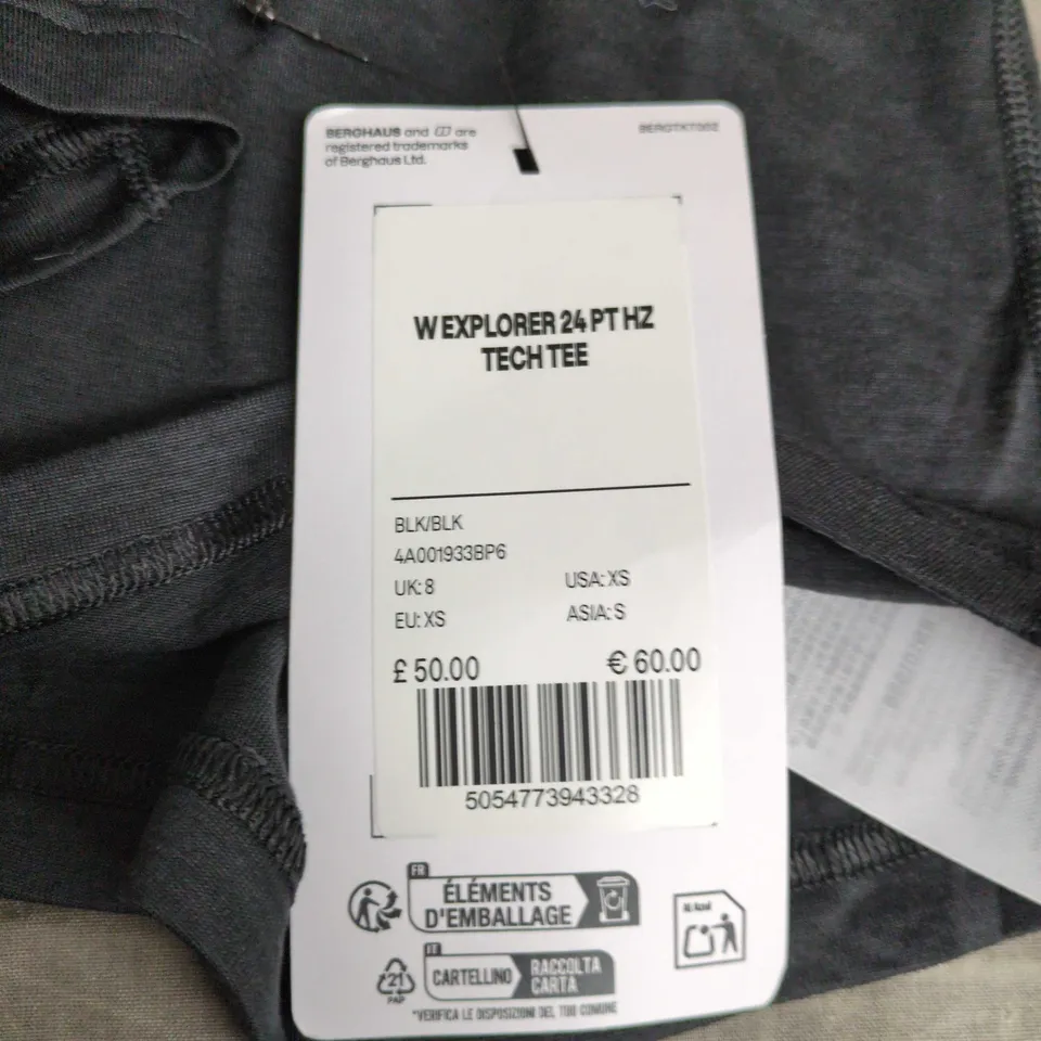 BERGHAUS WOMEN'S EXPLORER 24 PT HZ TECH TEE – BLACK, UK 8