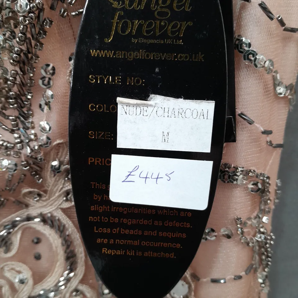 ANGEL FOREVER EMBELLISHED OCCASIONAL DRESS IN NUDE/CHARCOAL - M