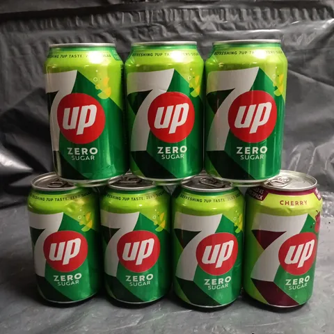 LOT OF 26 330ML CANS OF 7-UP INCLUDES CHERRY & ZERO SUGAR