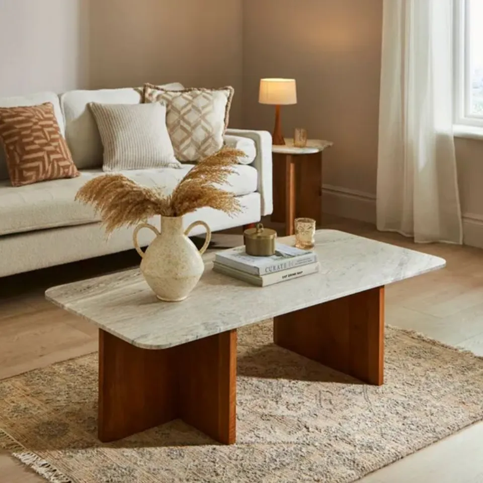 BOXED ARYA COFFEE TABLE, MANGO WOOD AND REAL MARBLE (1 BOX)