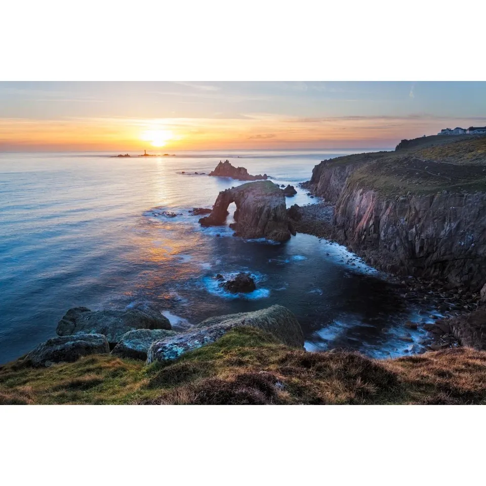 BOXED LANDS END SUNSET CORNWALL BY IANWOOL - WRAPPED CANVAS PRINT
