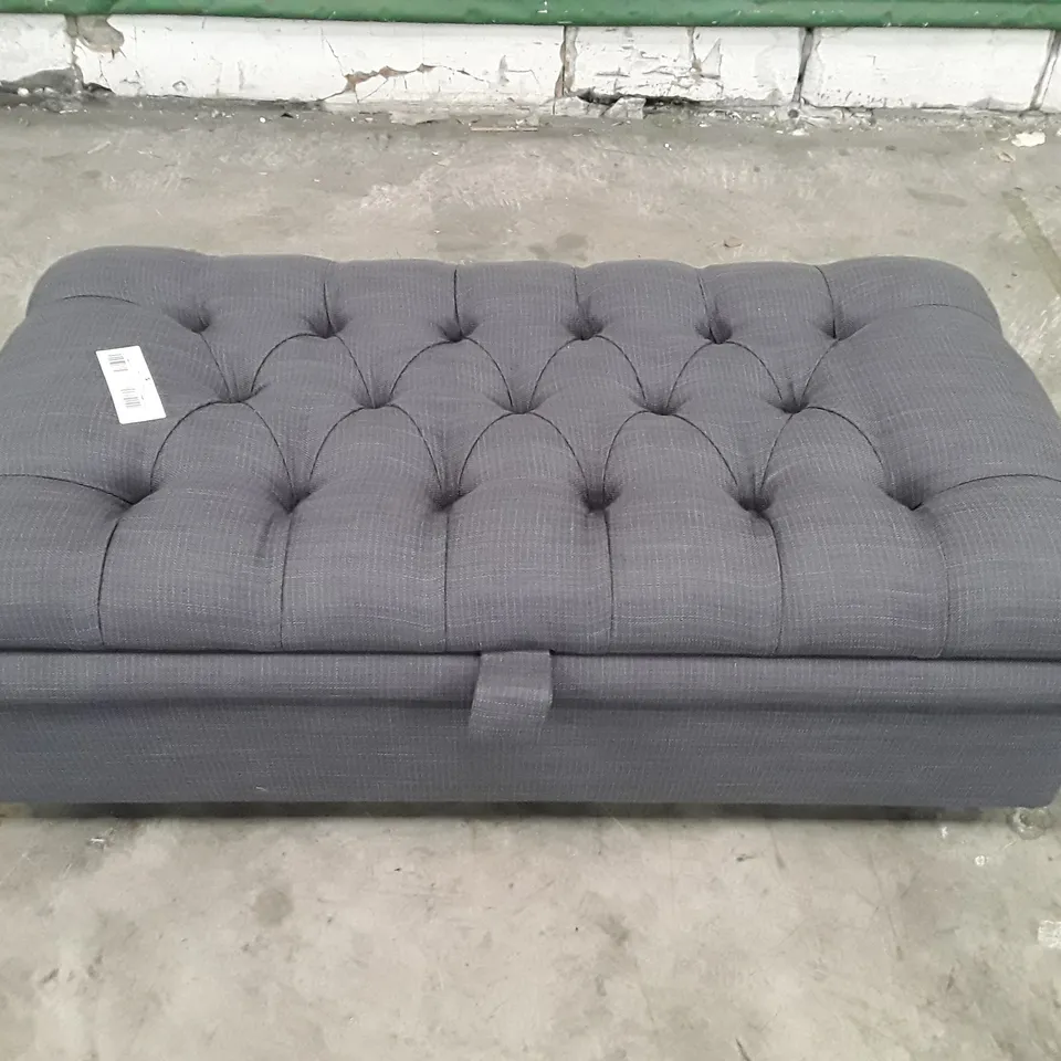 QUALITY DESIGNER WINSLEY STORAGE OTTOMAN - STEEL GREY FABRIC