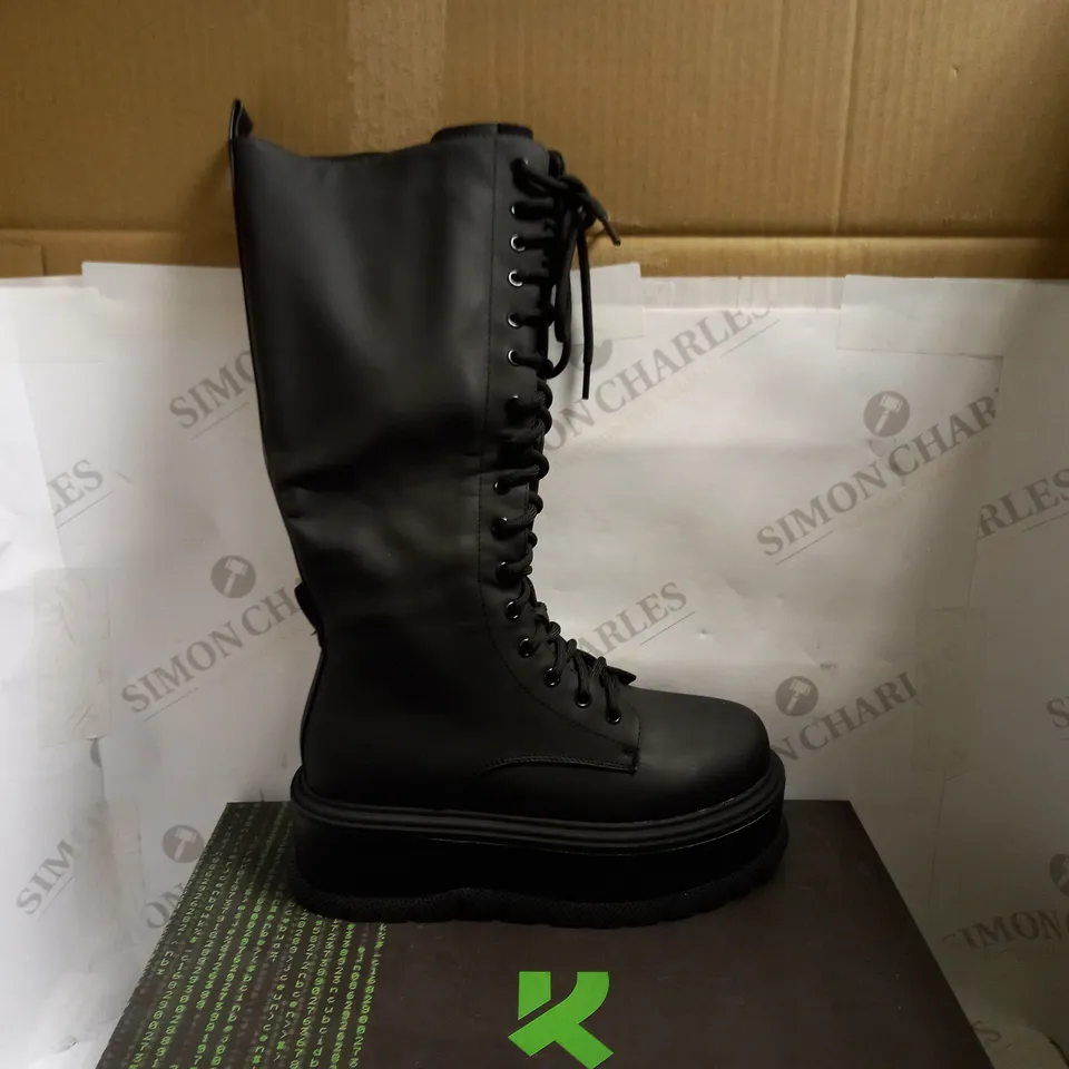 KOI VEGAN PALANTIR PLATFORM BLACK LACE UP BOOTS - SIZE 4