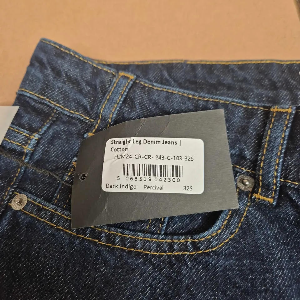PERCIVAL STRAIGHT LEG DENIM JEANS, DARK INDIGO, UK 32 (32 S)