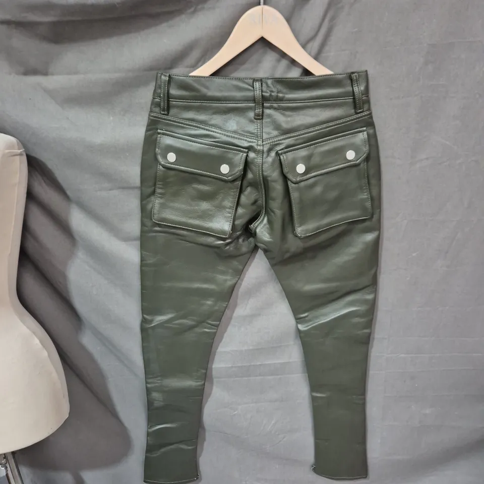 LEATHER SNAP CARGO PANTS – OLIVE, UK 28 