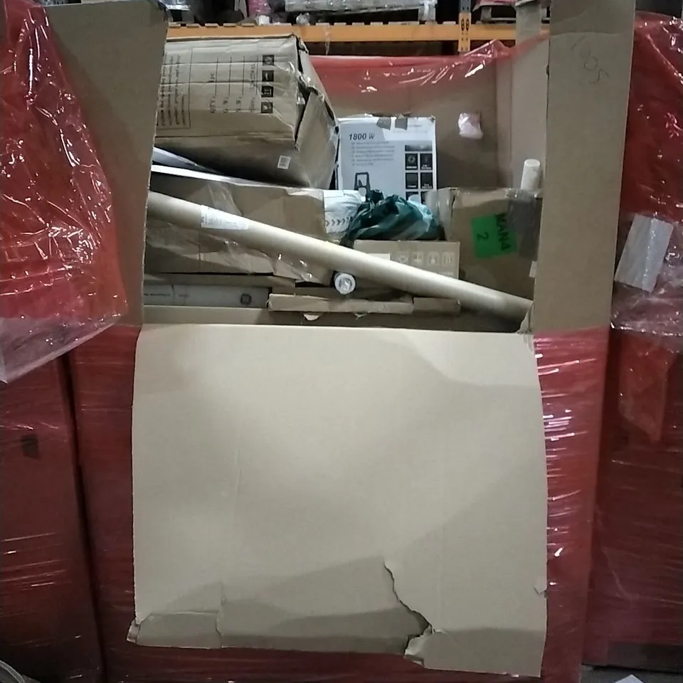 PALLET OF HOUSEHOLD ITEMS TO INCLUDE STUNT SCOOTER, RETRACTABLE SAFETY GATE, FAUCET AND OTHER ASSORTED ITEMS...