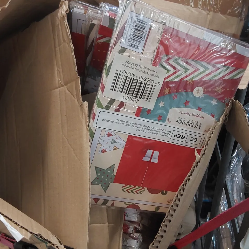 CAGE OF ASSORTED CONSUMER PRODUCTS INCLUDING: GIFT WRAPPING PAPER SETS, BIN BAGS ECT // CAGE NOT INCLUDED 