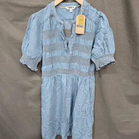 FATFACE DENIM DRESS WITH SMOCKED BODICE, PUFF SLEEVES – UK 8R