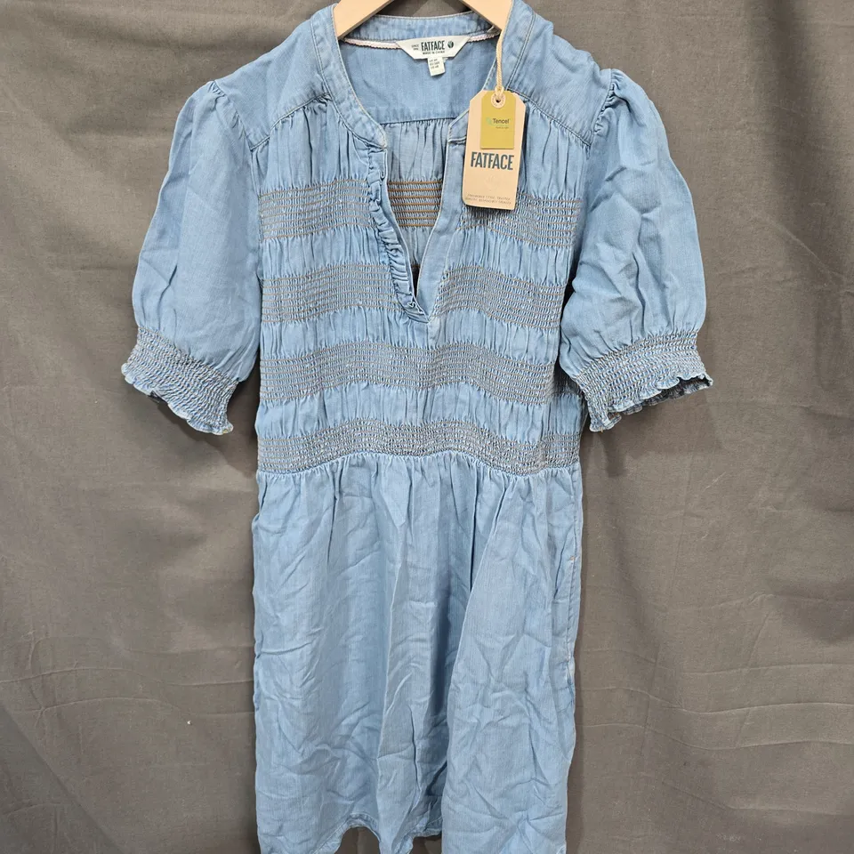 FATFACE DENIM DRESS WITH SMOCKED BODICE, PUFF SLEEVES – UK 8R