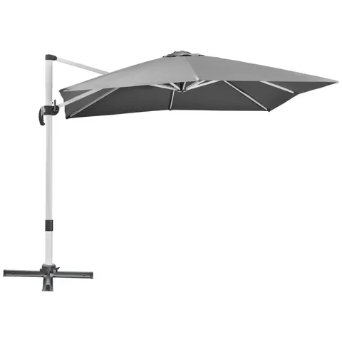 BOXED OUTSUNNY 3 X 3(M) CANTILEVER ROMA PARASOL, SQUARE GARDEN UMBRELLA WITH CROSS BASE, CRANK HANDLE, TILT, 360° ROTATION AND ALUMINIUM FRAME, GREY (1 BOX)