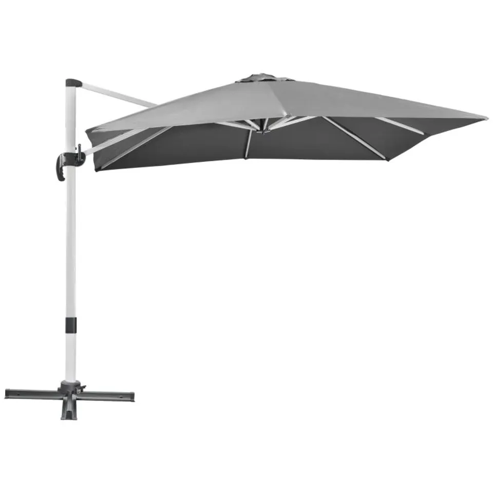 BOXED OUTSUNNY 3 X 3(M) CANTILEVER ROMA PARASOL, SQUARE GARDEN UMBRELLA WITH CROSS BASE, CRANK HANDLE, TILT, 360° ROTATION AND ALUMINIUM FRAME, GREY (1 BOX)