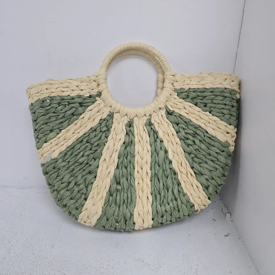 CASUAL RATTAN HALF MOON WOMENS WICKER WOVEN STRIPED HAND BAG