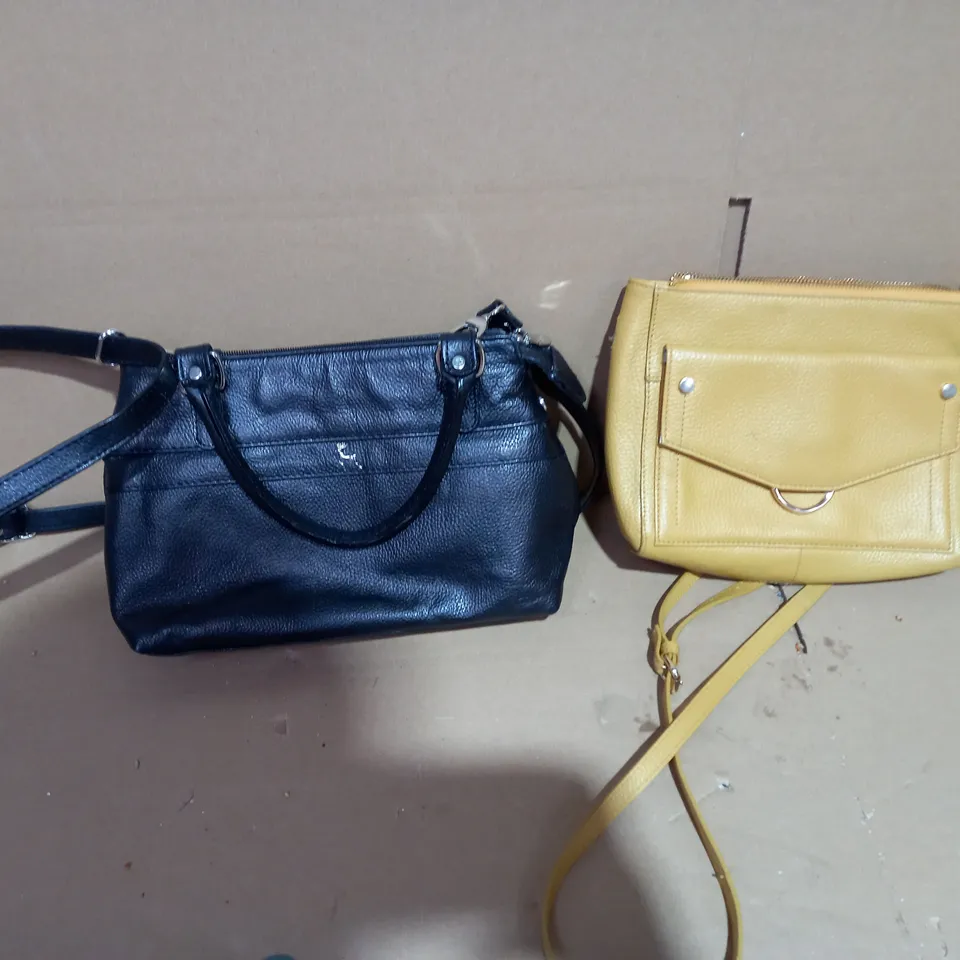 LOT OF 2 DESIGNER BAGS, BLACK WITH REINDEER DECOR, AND ASHWOOD YELLOW FRONT BAG 