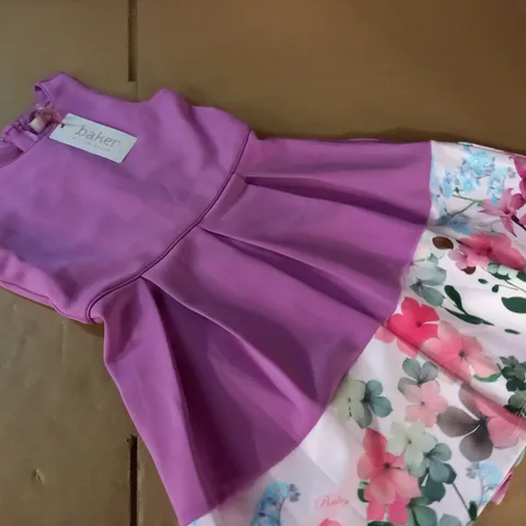 TED BAKER FLORAL PRINTED TRIM PURPLE KIDS DRESS - 8 YRS