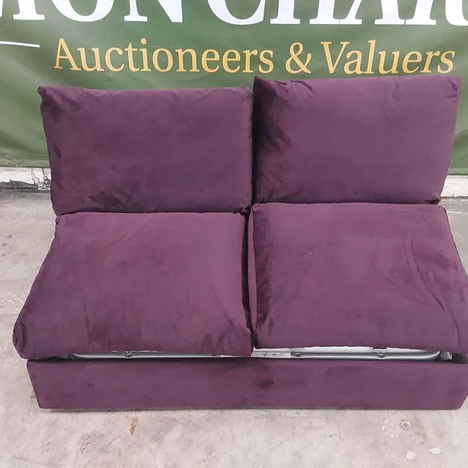 QUALITY DESIGNER PURPLE VELVET SOFA BED