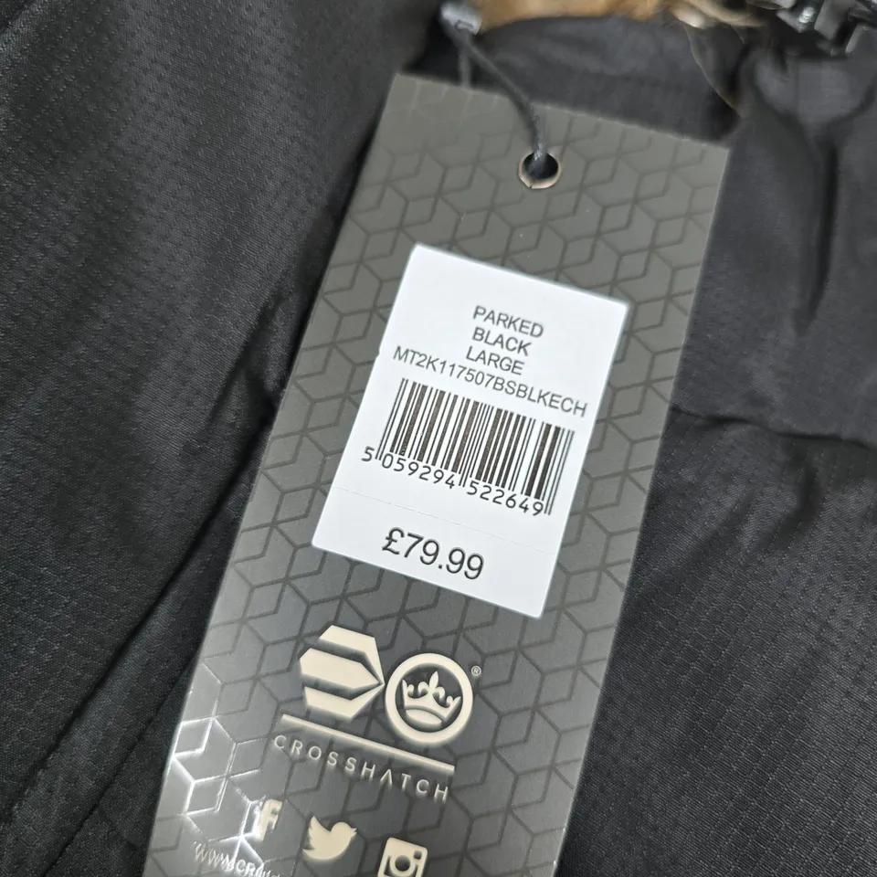 CROSS HATCH BLACK PARKA WITH FAUX FUR HOOD – LARGE