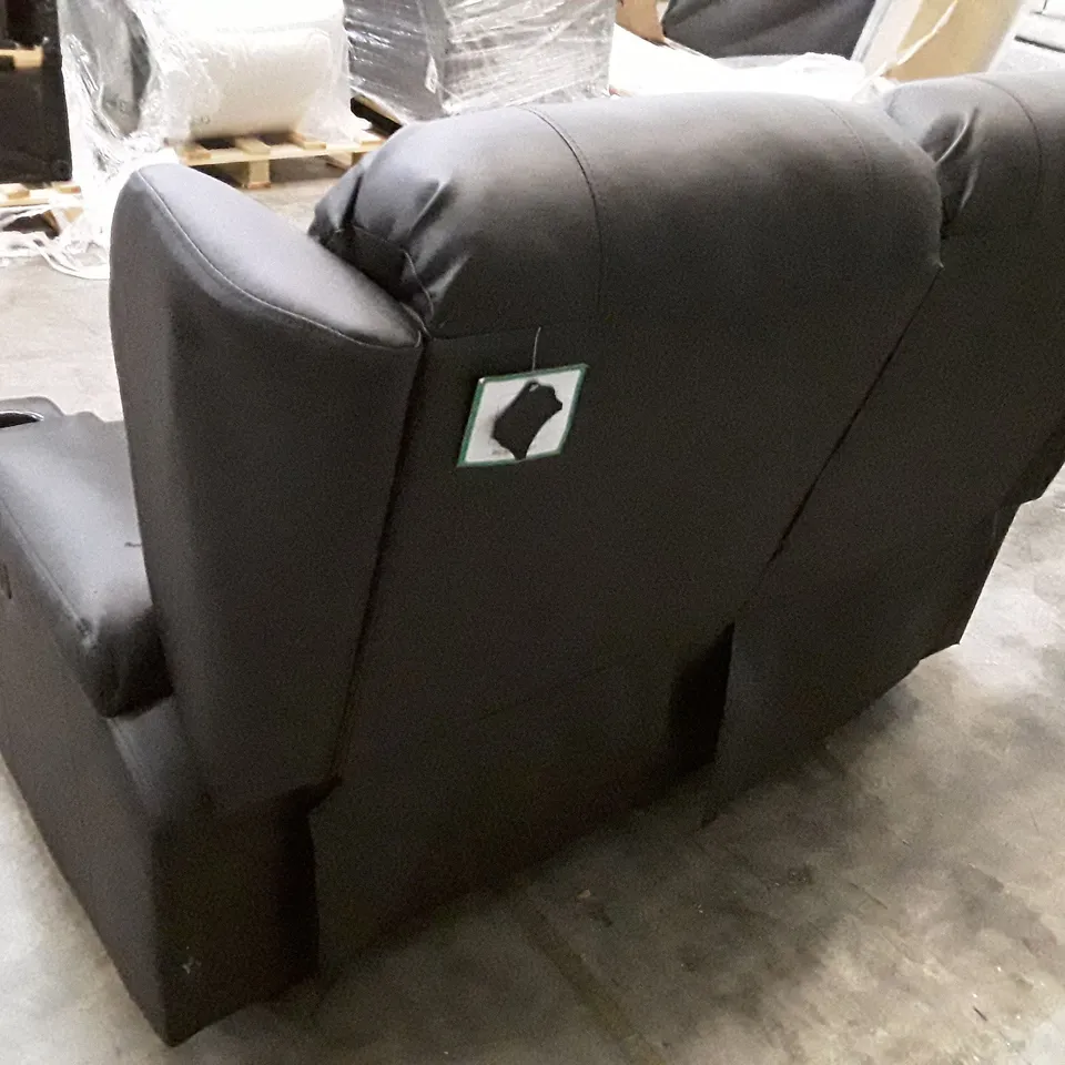 QUALITY DESIGNER ELECTRIC RECLINER 2 SEATER SOFA WITH CUPHOLDERS - BLACK LEATHER