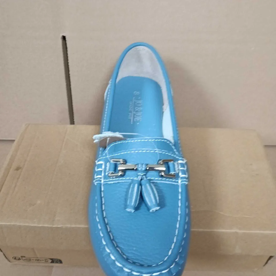 BOXED PAIR OF JO & JOE WOMENS FRENCH BLUE LEATHER LOAFERS - UK SIZE 8