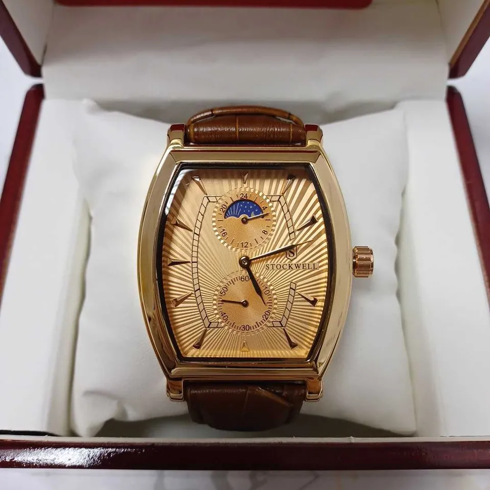 STOCKWELL ROSE GOLD DATE DIAL BROWN LEATHER STRAP WRISTWATCH 