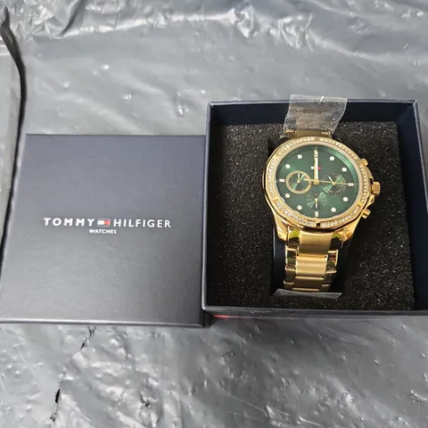 TOMMY HILFIGER BROOKLYN LADIES GOLD PLATED GREEN DIAL WATCH