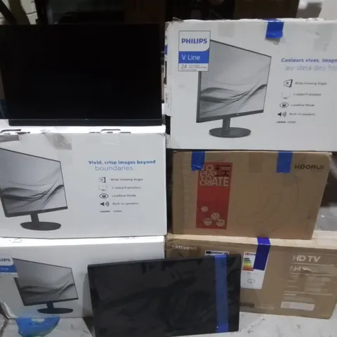 LOT OF 7 ASSORTED MONITORS TO INCLUDE PHILIPS, SAMSUNG AND AOC