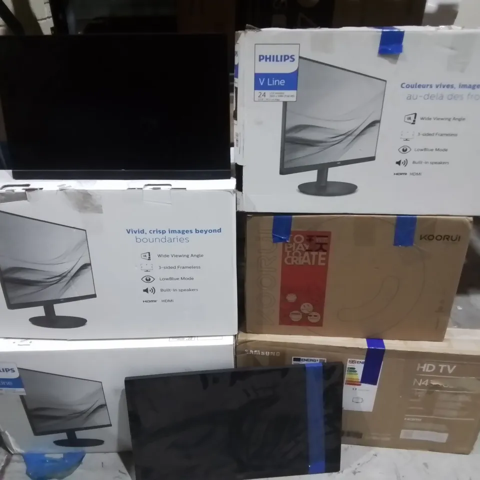 LOT OF 7 ASSORTED MONITORS TO INCLUDE PHILIPS, SAMSUNG AND AOC