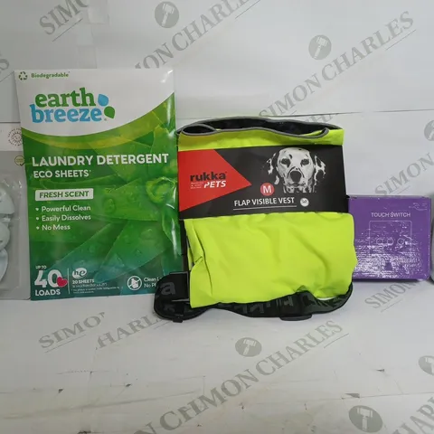 BOX OF APPROXIMATELY 15 ASSORTED ITEMS TO INCLUDE - FLAP VISIBLE VEST - TOUCH SWITCH - 12 SOCKET COVERS ETC