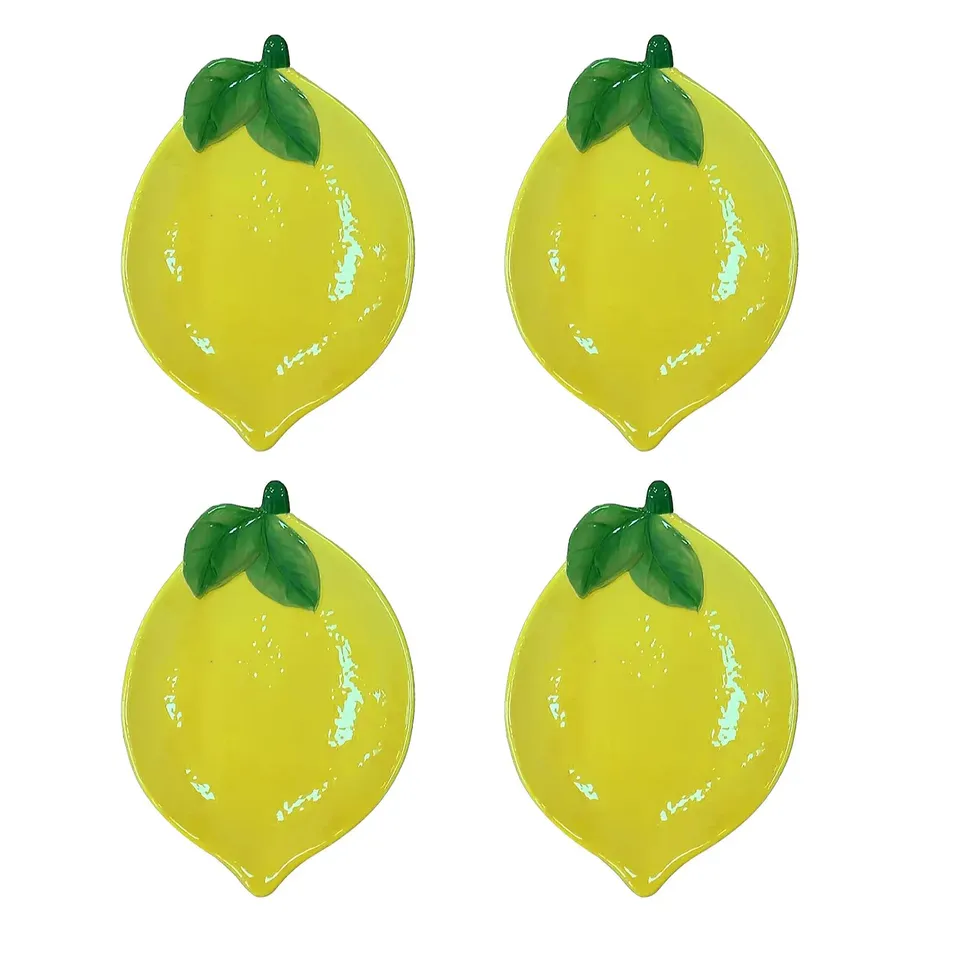 HOME STORIES SET OF 4 LEMON FRUIT PLATE