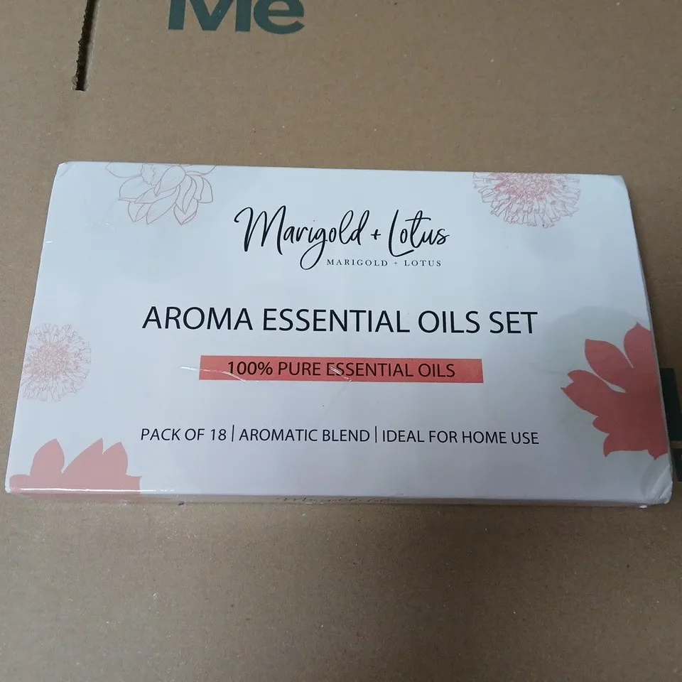 MARIGOLD + LOTUS AROMA ESSENTIAL OILS SET – 18 X 10ML BOTTLES