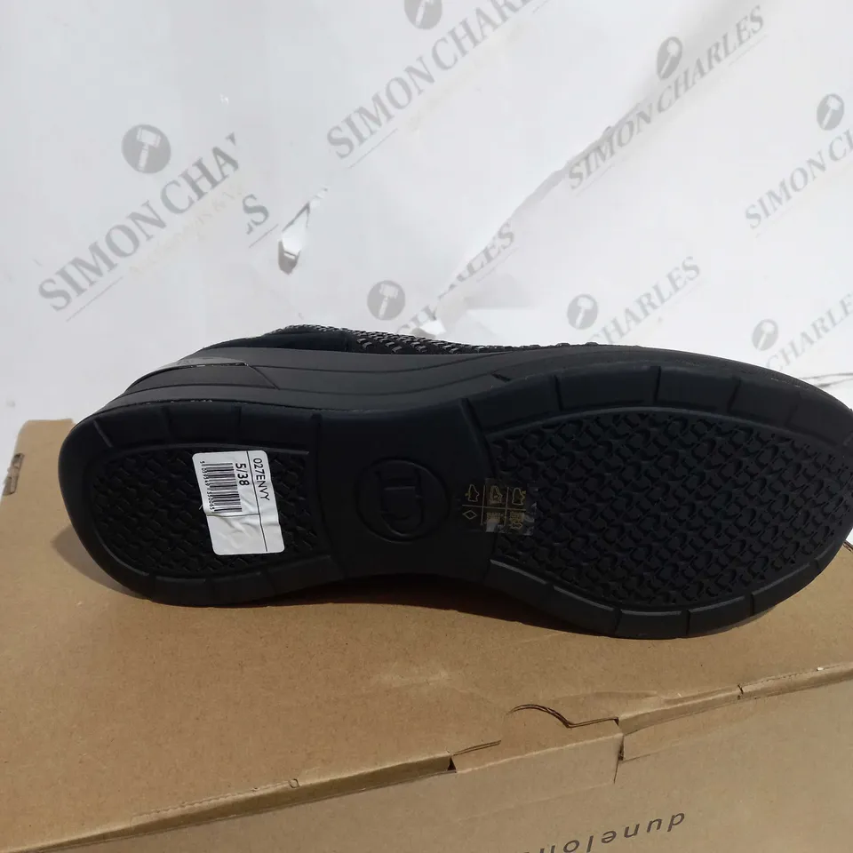 DUNE ENVY EMBELLISHED KNITTED BLACK BOOTS - SIZE 5