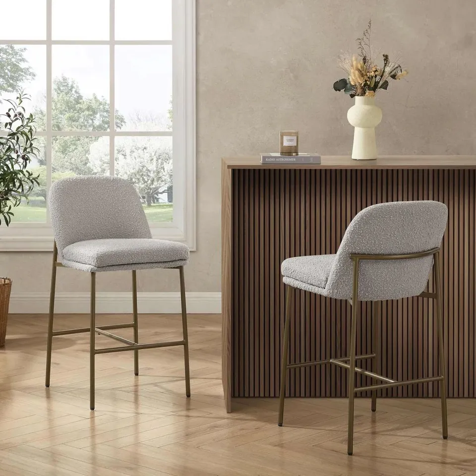 BOXED DUSK LILY SET OF 2 BARSTOOLS - TAUPE BOUCLE (1 BOX) RRP £169