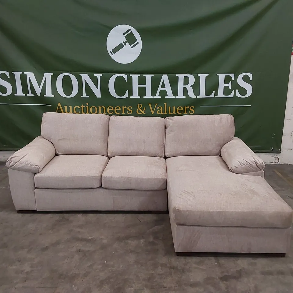 DESIGNER AMALFI FABRIC UPHOLSTERED CORNER CHAISE SOFA - BEIGE 