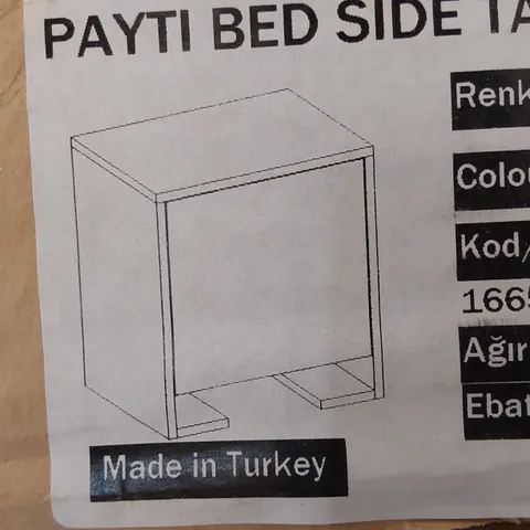 BRAND NEW BOXED PAYTI BEDSIDE TABLE - WHITE/LIGHT MOCHA