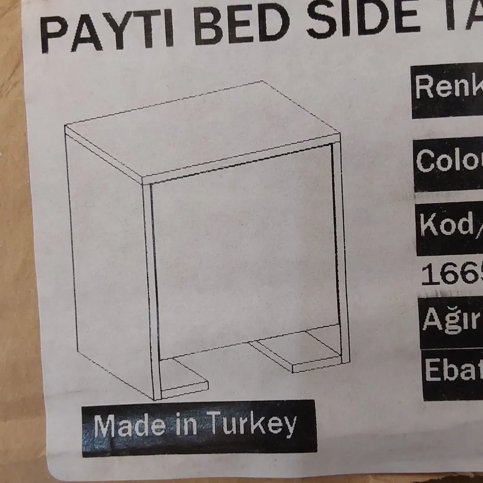 BRAND NEW BOXED PAYTI BEDSIDE TABLE - WHITE/LIGHT MOCHA 